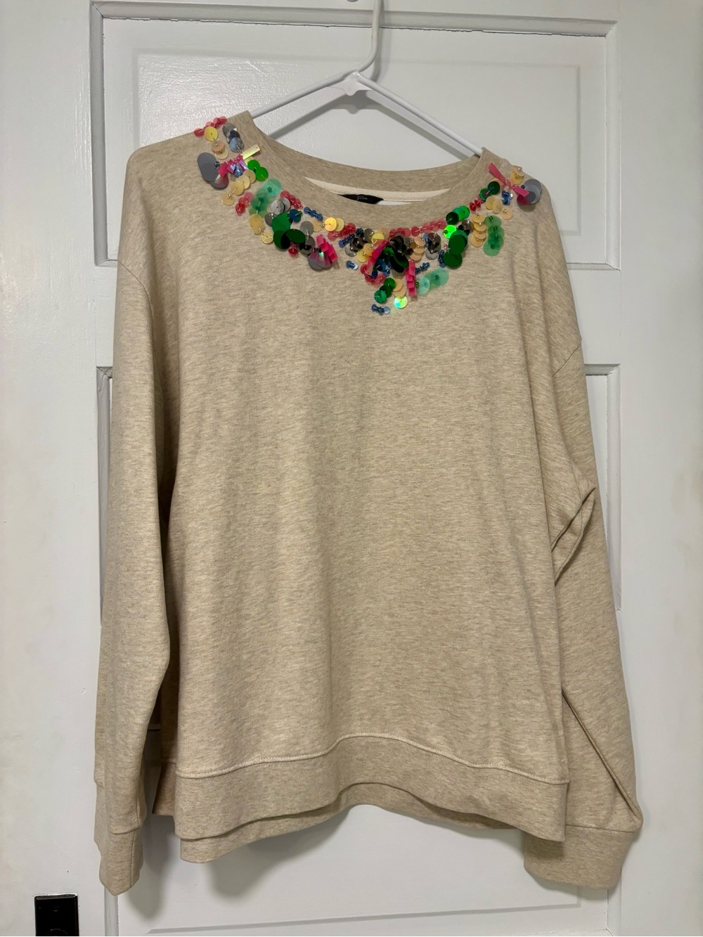 J.Crew Beige Sequin Embellished Sweatshirt